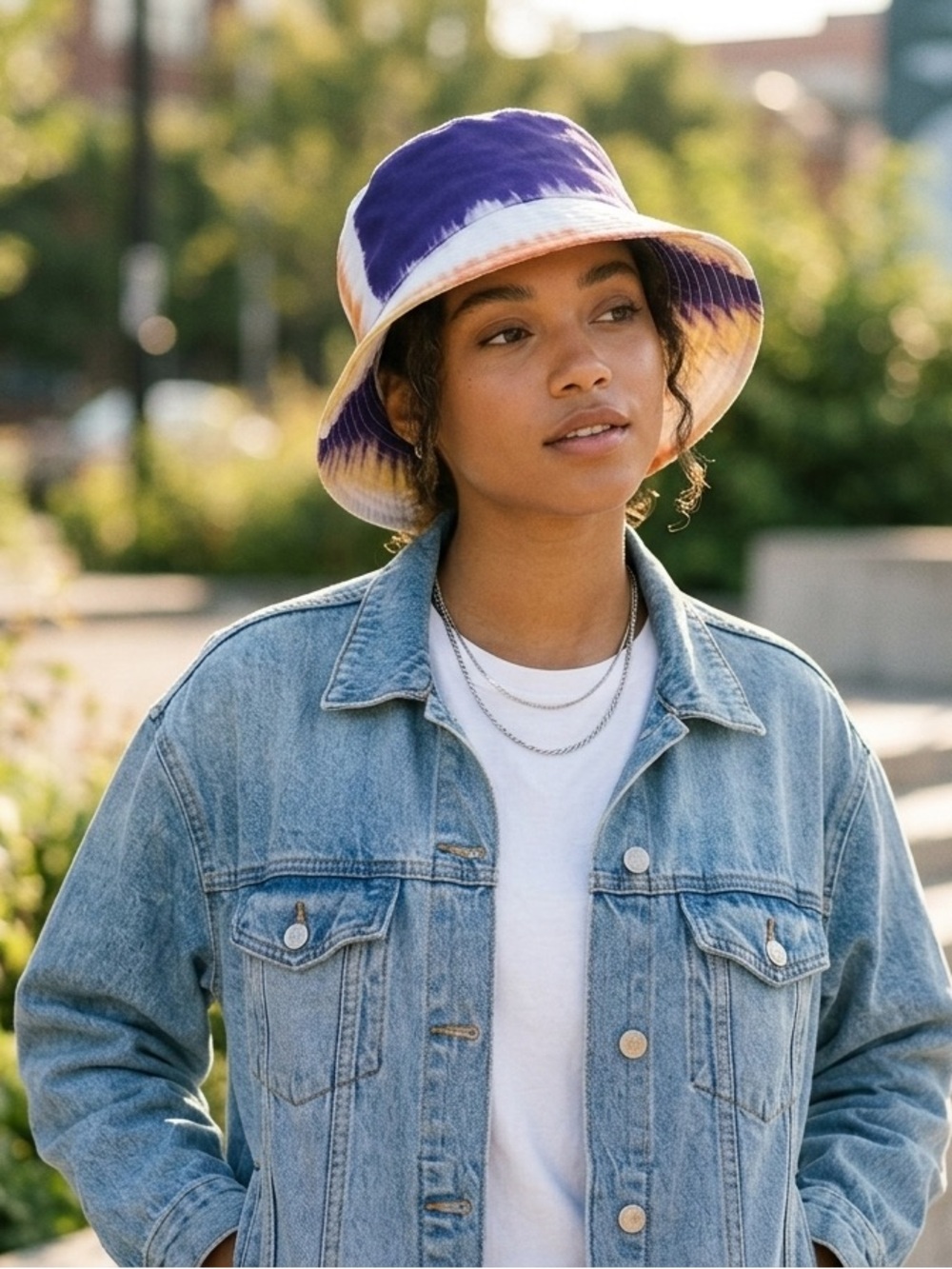 Scoop Tie-Dye Bucket Hat in Purple and White